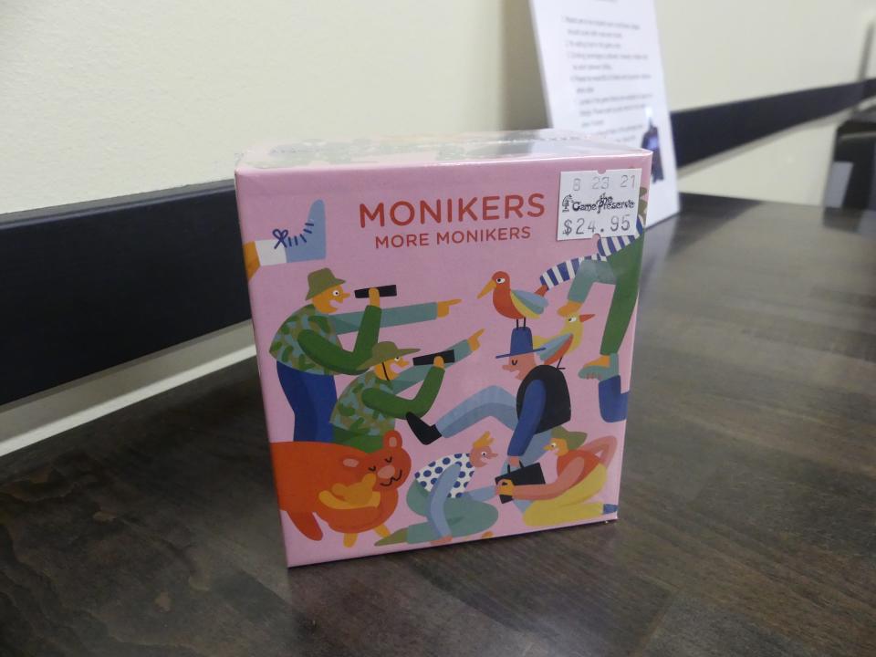 Monikers, a party game based on charades and word association, is available at the Game Preserve.