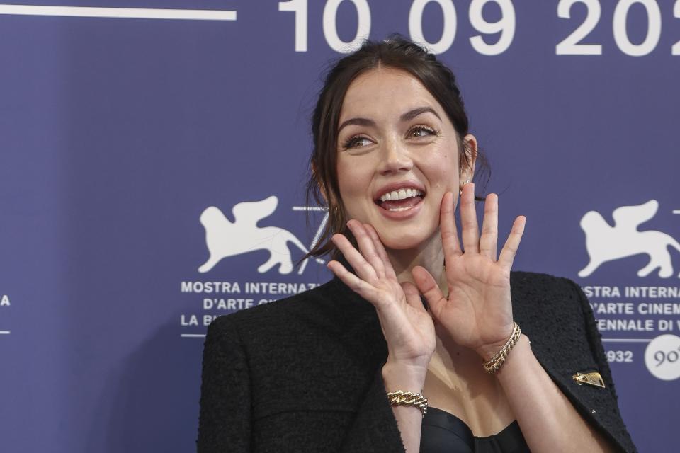 Ana de Armas poses for photographers at the photo call for the film 'Blonde' during the 79th edition of the Venice Film Festival in Venice, Italy, Thursday, Sept. 8, 2022. (Photo by Joel C Ryan/Invision/AP)