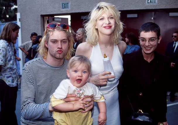 PHOTO: Kurt Cobain with wife Courtney Love and daughter Frances Bean Cobain, and Sinead O'Connor at the Universal Ampitheater in Universal City, Calif., Sept. 2, 1993. (WireImage via Getty Images)