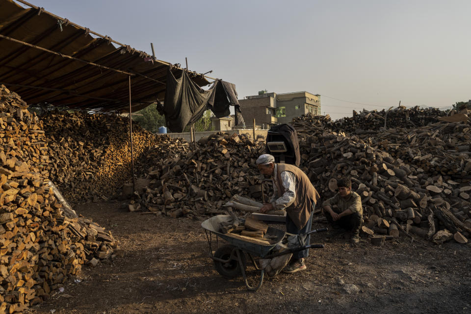 An Afghan man buys firewood in Kabul, Afghanistan, Monday, Sept. 20, 2021. (AP Photo/Bernat Armangue)