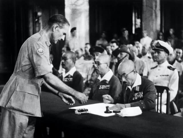 A ceremony marking the surrender of the Japanese Imperial Army handed back Singapore to the Allies