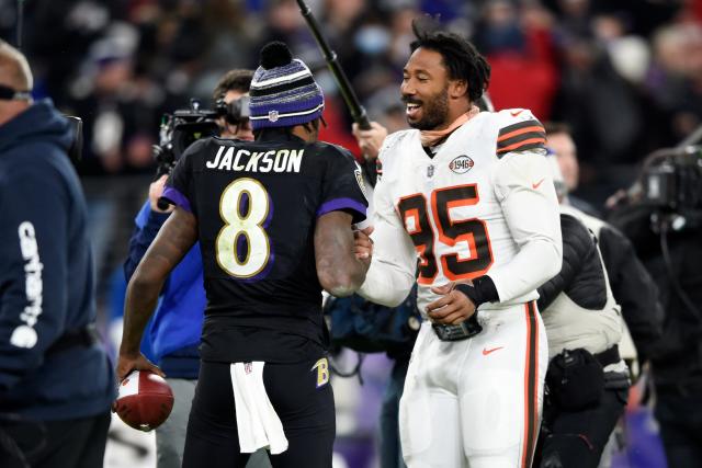 Cleveland Browns defensive end Myles Garrett vs, Baltimore Ravens