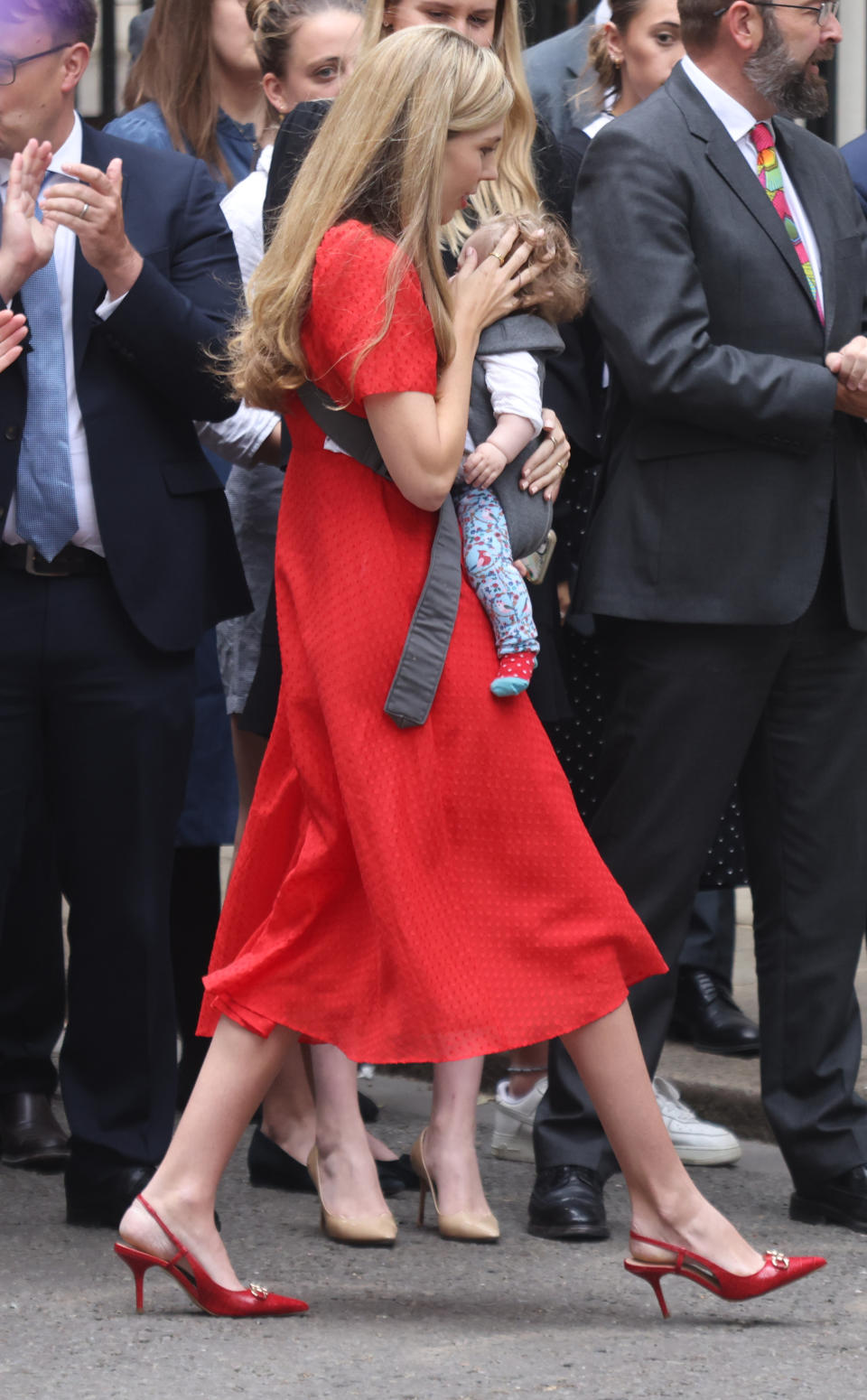 Carrie Johnson, the wife of Prime Minister Boris Johnson, walks back into 10 Downing Street, London, with their daughter Romy after he formally resign as Conservative Party leader. Picture date: Thursday July 7, 2022. (Photo by James Manning/PA Images via Getty Images)