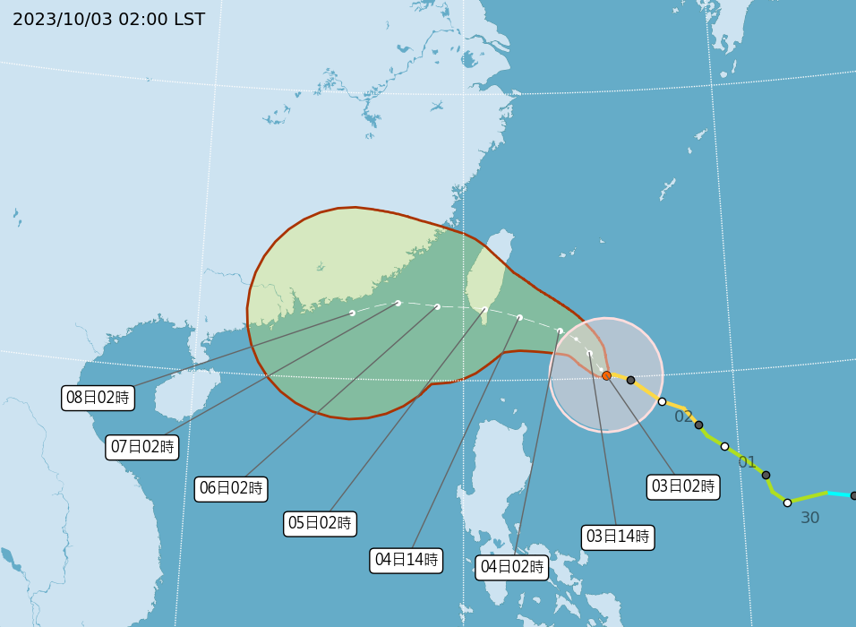 小犬颱風路徑潛勢預報圖。（圖／翻攝自中央氣象署）