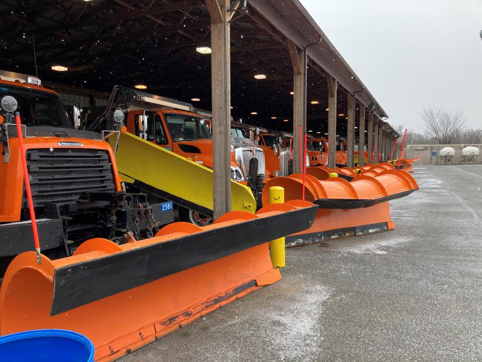 DelDOT trucks at the department's Talley maintenance yard last winter.