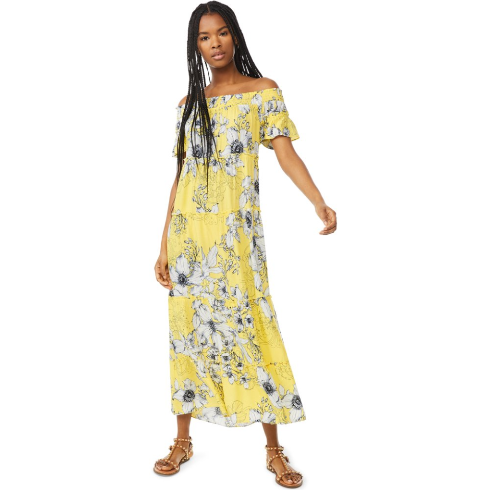 <h2>Scoop Off-The-Shoulder Maxi Dress</h2><strong><em>The Surprise<br></em></strong><br>Friends: don’t sleep on Scoop. The in-house Walmart brand — which recently tapped designer <a href="https://www.refinery29.com/en-us/2021/03/10368406/brandon-maxwell-walmart-creative-director-free-assembly-scoop" rel="nofollow noopener" target="_blank" data-ylk="slk:Brandon Maxwell as a creative director" class="link ">Brandon Maxwell as a creative director</a> — offers unexpectedly high-end style paired with good, old-fashioned rollback pricing.<br><br><strong>The Hype:</strong> 4.7 out of 5 stars; 6 reviews on Walmart.com<br><br><strong>What They’re Saying:</strong> “This dress needs to be in every girl's closet!! It's so soft and so flowy. Flattering on every body type and the color is absolutely STUNNING - do yourself a huge favor and grab this!! You won't be sorry!!” — Reviewer, Walmart.com reviewer<br><br><em>Shop <strong><a href="https://www.walmart.com/browse/scoop/scoop-shop-all/5438_3317124_5800740_2704792" rel="nofollow noopener" target="_blank" data-ylk="slk:Scoop" class="link ">Scoop</a> </strong>at Walmart</em><br><br><strong>Scoop</strong> Off-The-Shoulder Maxi Dress, $, available at <a href="https://go.skimresources.com/?id=30283X879131&url=https%3A%2F%2Fwww.walmart.com%2Fip%2FScoop-Women-s-Off-The-Shoulder-Maxi-Dress%2F887501093" rel="nofollow noopener" target="_blank" data-ylk="slk:Walmart" class="link ">Walmart</a>