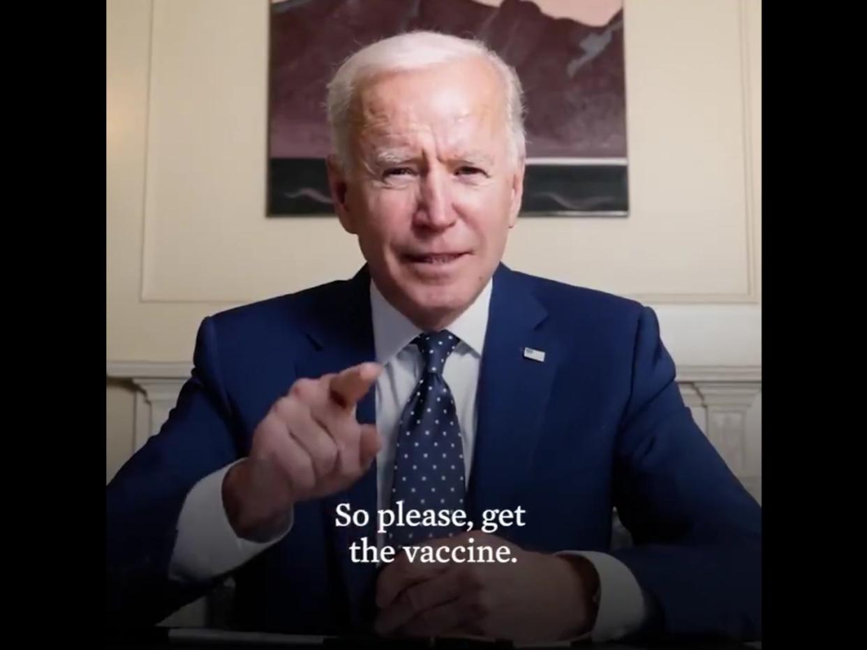 <p>US president Joe Biden tells Americans: ‘Please, get the vaccine’</p> (@POTUS/Twitter)