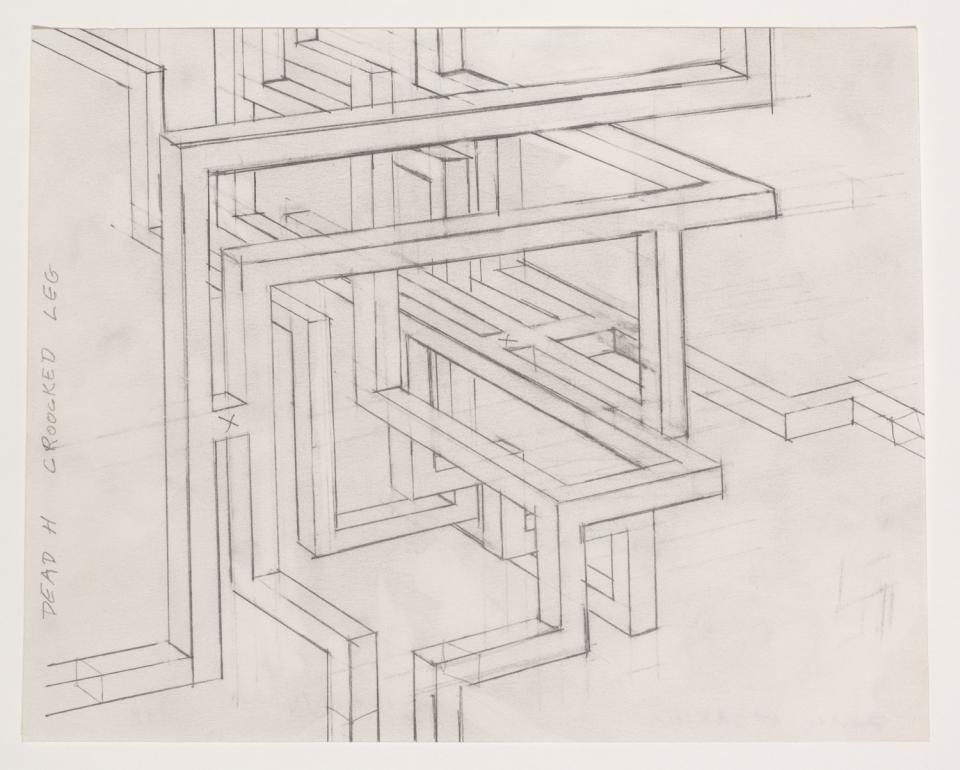 "Dead H Crooked Leg Maze," 1979, by Paul McCarthy — an early architectonic drawing.