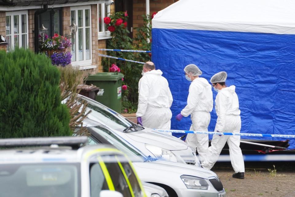 Forensic officers at the scene in Ashlyn Close, Bushey (James Manning/PA) (PA Wire)