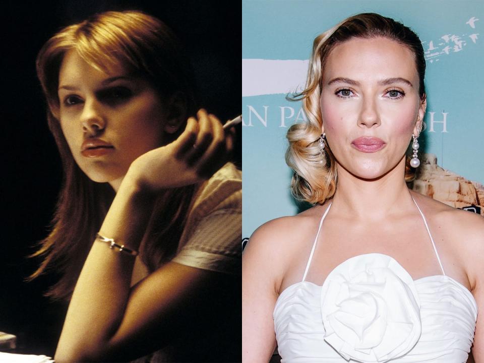 A side-by-side of Scarlett Johansson as Charlotte in "Lost in Translation," and Johansson in 2023.