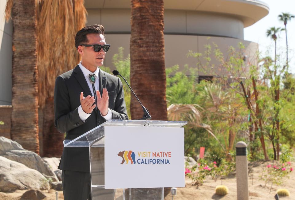 Agua Caliente Tribe of Cahuilla Indians tribal chairman Reid Milanovich introduces the "Visit Native California" statewide tourism initiative at the new Agua Caliente Cultural Plaza in downtown Palm Springs, Calif., Sept. 14, 2022. 