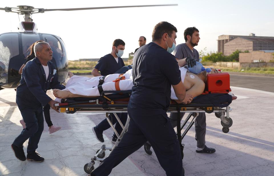 An Armenian soldier who was allegedly wounded during military clashes with Azerbaijani armed forcesEPA