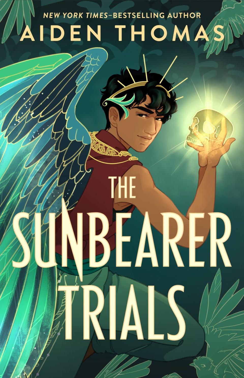 The cover for the Sunbearer Trials shows a young Latino trans man Teo, with his wide wings spread behind him