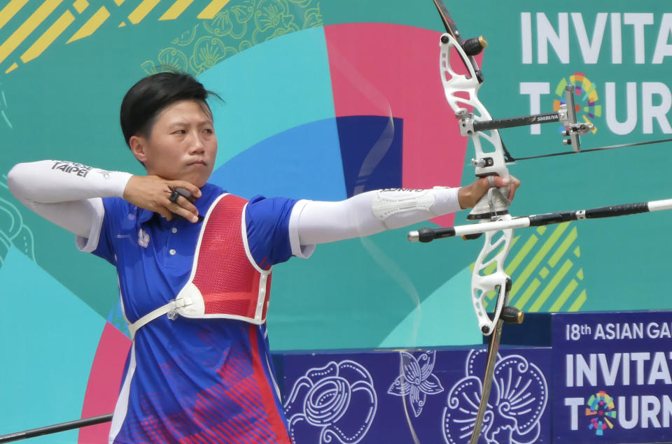 雷千瑩出戰雅加達亞運。(Photo credit should read BAY ISMOYO/AFP via Getty Images)