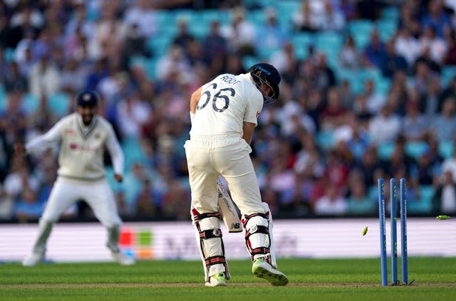 England’s Joe Root was bowled by Umesh Yadav late in the day