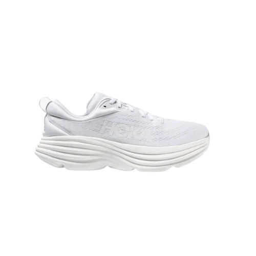 Hoka Bondi 8 all-white sneaker against white bavkground