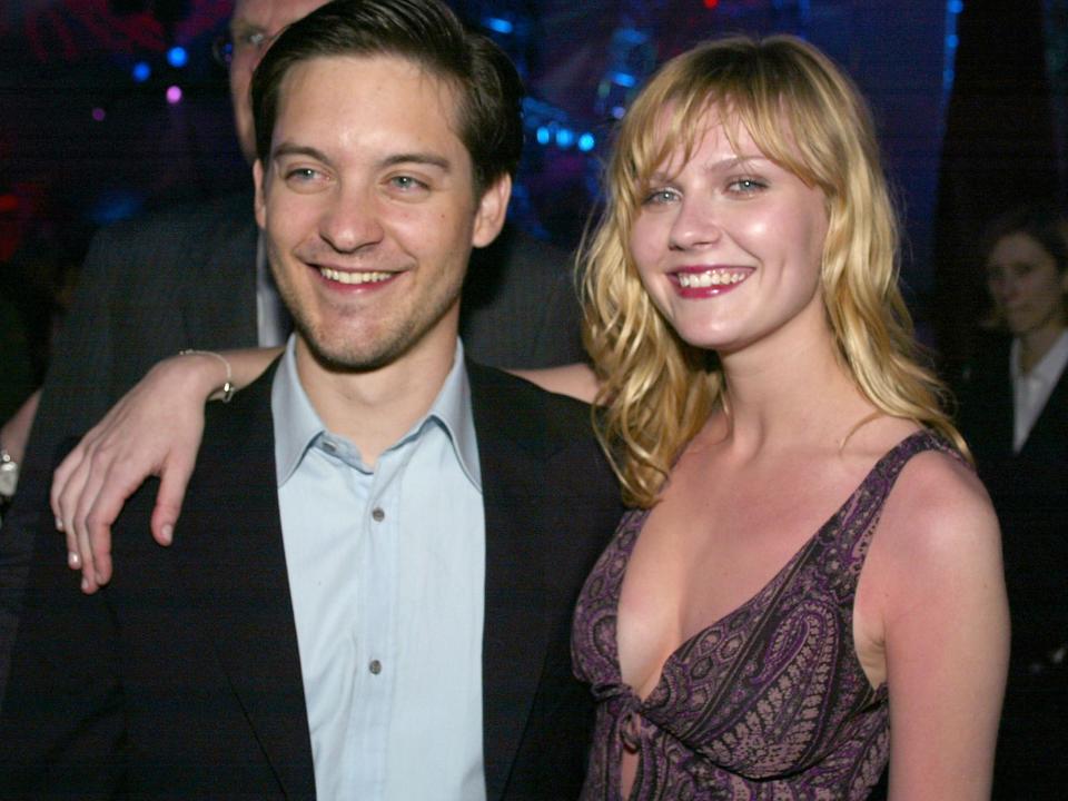 Tobey Maguire and Kirsten Dunst at the premiere of "Spider-Man" at the Village Theater in Westwood, Ca. Monday, April 29, 2002.