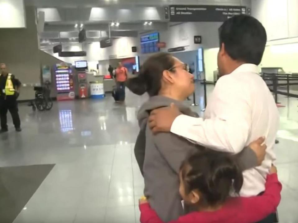 MrLaraLopez saying goodbye to his wife and six-year-old daughter at Cleveland airport. (WKYC)