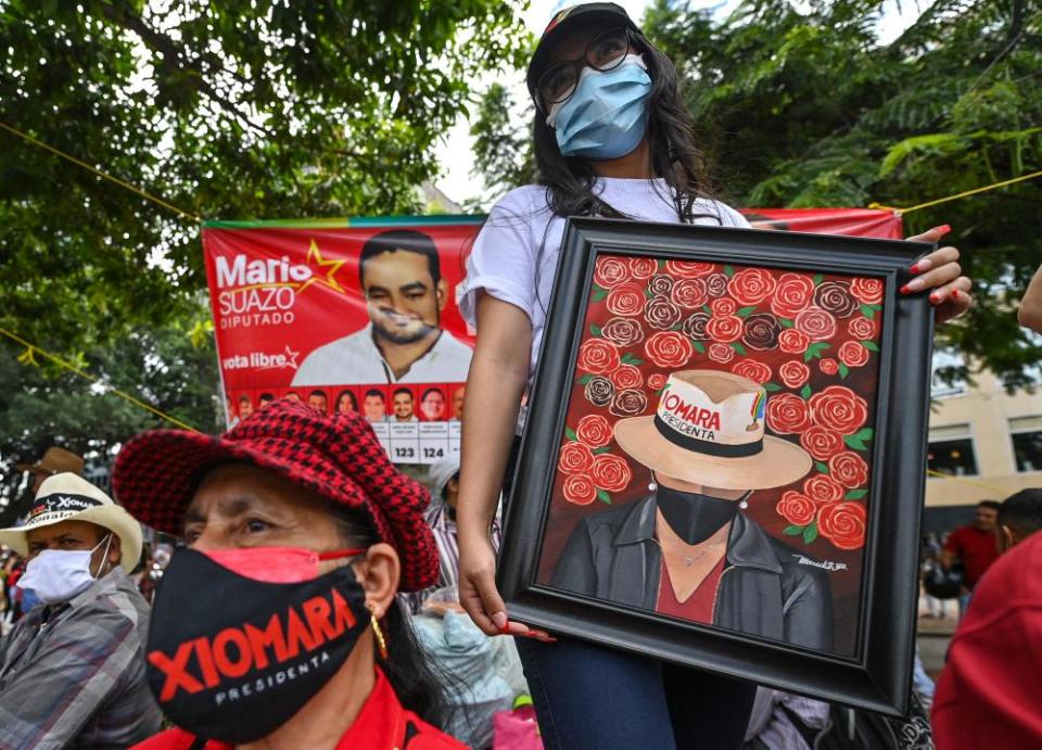 Supporters of Honduran presidential candidate Xiomara Castro attend the campaign’s closing event in Tegucigalpa, Honduras, on 21 November.