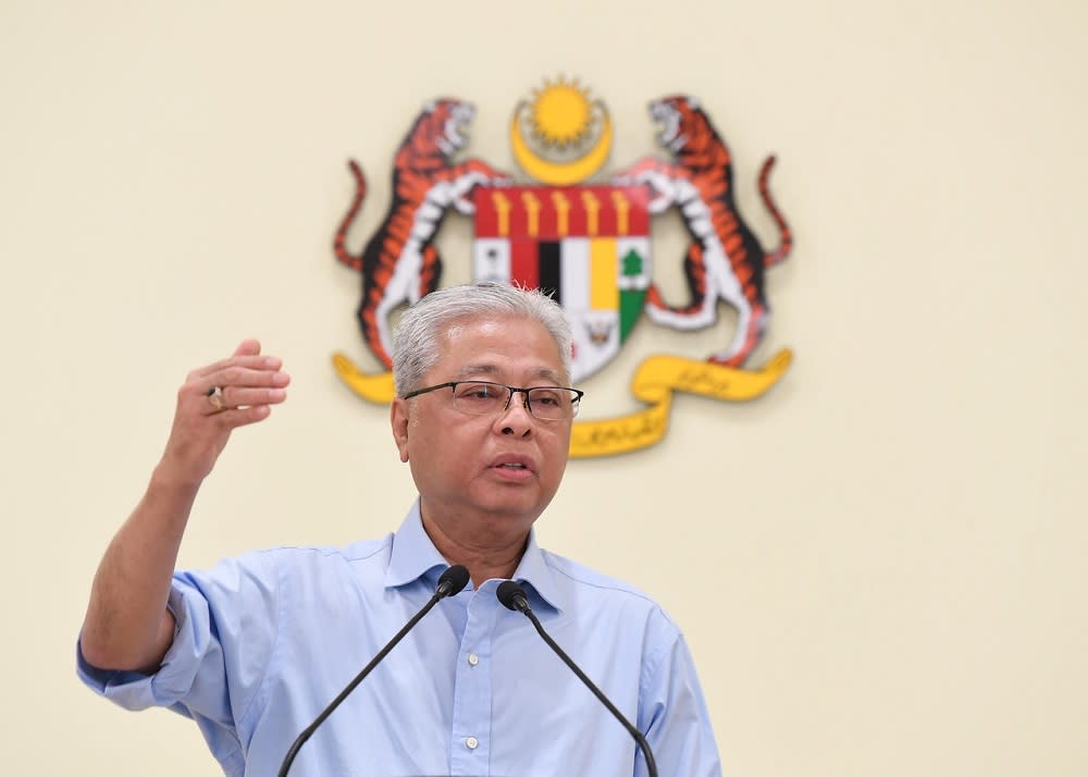 Senior Minister Datuk Seri Ismail Sabri Yaakob speaks during a press conference in Putrajaya April 2, 2020. — Bernama pic