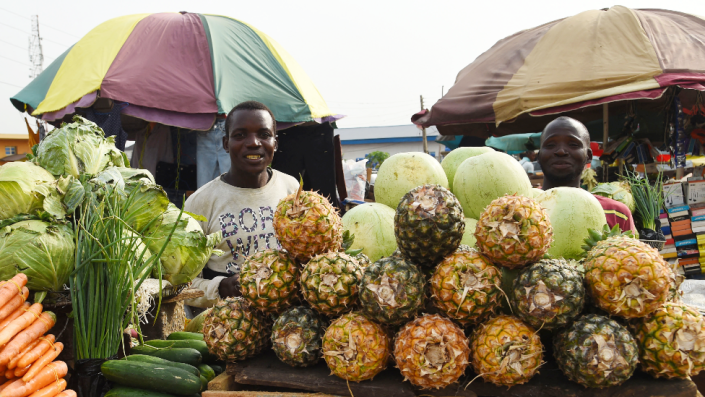 Vendors show off their fruit and vegetables for sale in Lagos, Nigeria - Monday 14 March 2022