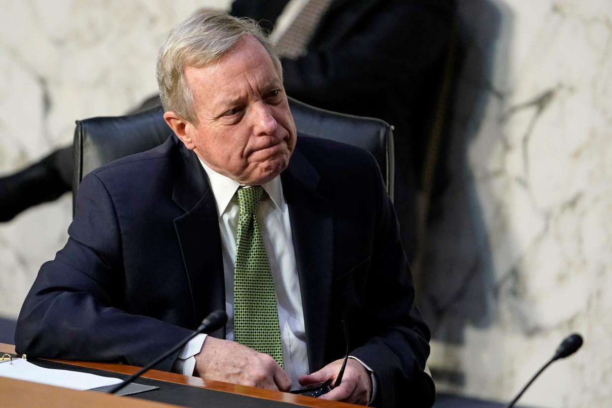 Senate Judiciary Committee Chairman Sen. Dick Durbin, D-Ill., attends a Senate meeting on Capitol Hill in Washington, Monday, March 1. 