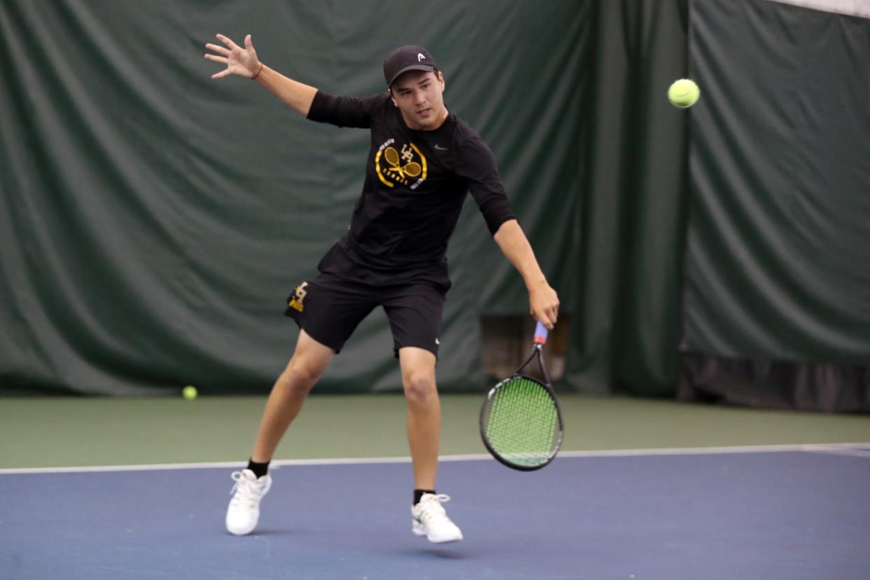 Upper Arlington junior Ethan Samora went 1-1 in his first trip to the Division I state tournament May 27 at Camargo Racquet Club in Cincinnati. He defeated Avon’s Logan DeHaven 7-5, 6-1 before losing 6-0, 6-2 to Cincinnati Sycamore’s Nicholas Choo.