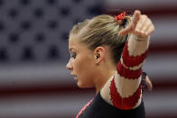 Shawn Johnson stretches before the Senior Women's competition on day four of the Visa Gymnastics Championships at Xcel Energy Center on August 20, 2011 in St Paul, Minnesota.