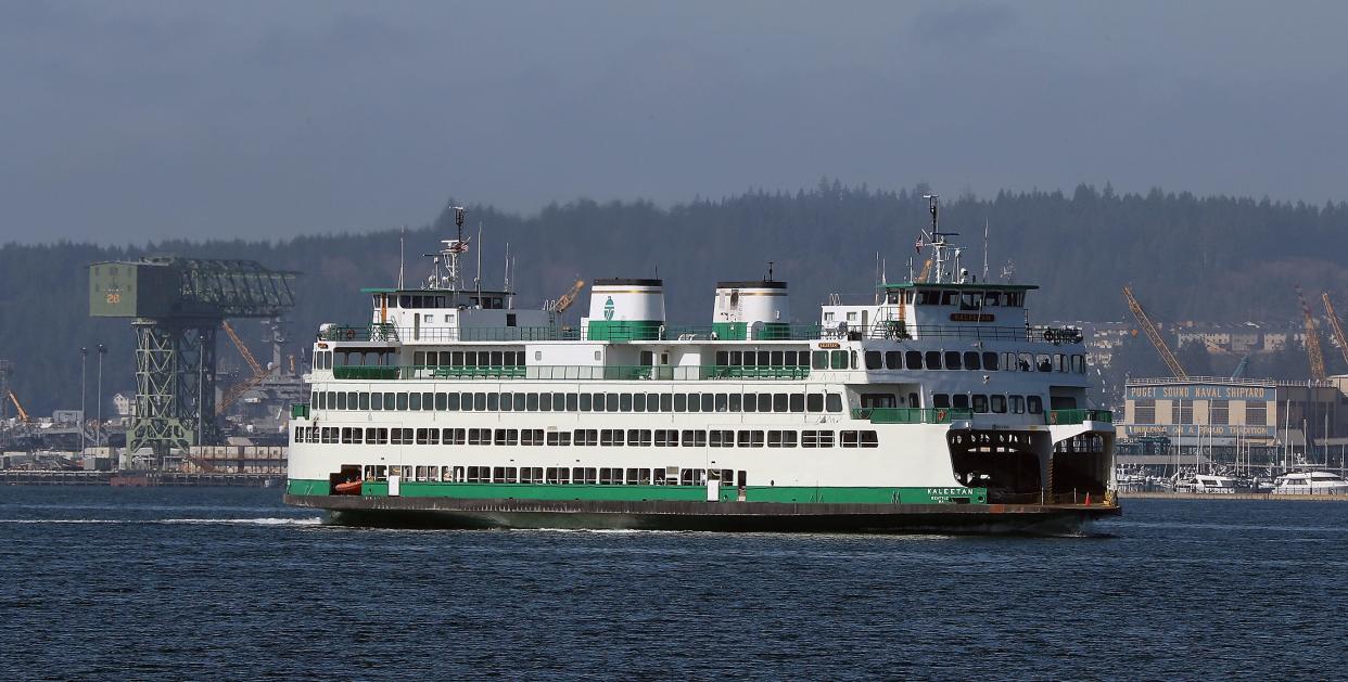 FILE PHOTO - A morning sailing of the Washington State Ferries vessel Kaleetan leaves Bremerton on March 18, 2020.