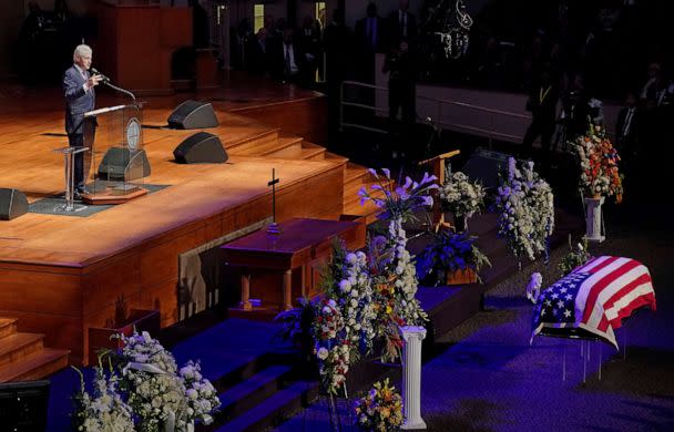 PHOTO: Former President Bill Clinton speaks during funeral services for late Rep. Elijah Cummings at the New Psalmist Baptist Church in Baltimore, Oct. 25, 2019. (Joshua Roberts/Pool via Reuters)