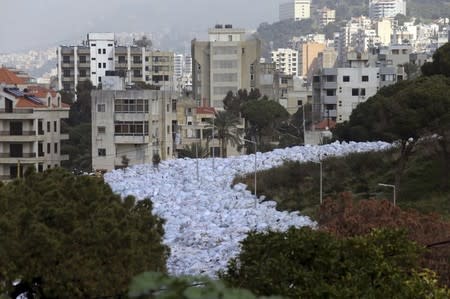 Packed garbage bags are pictured in Jdeideh, Beirut, Lebanon February 23, 2016. REUTERS/Hasan Shaaban