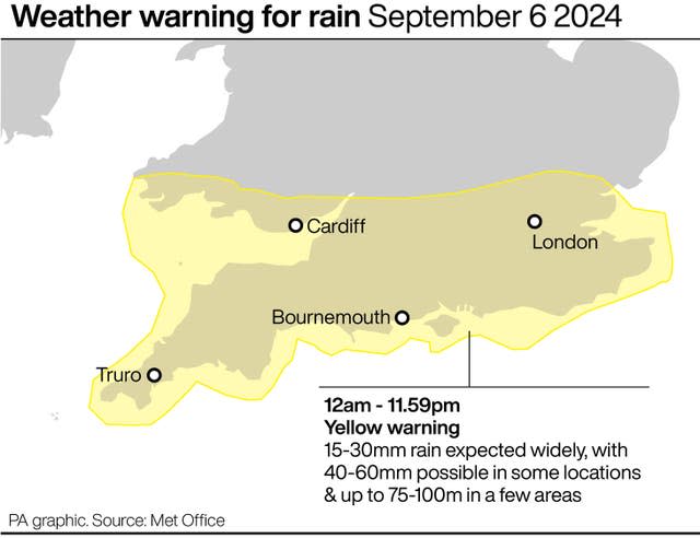 Weather warning for rain on September 6