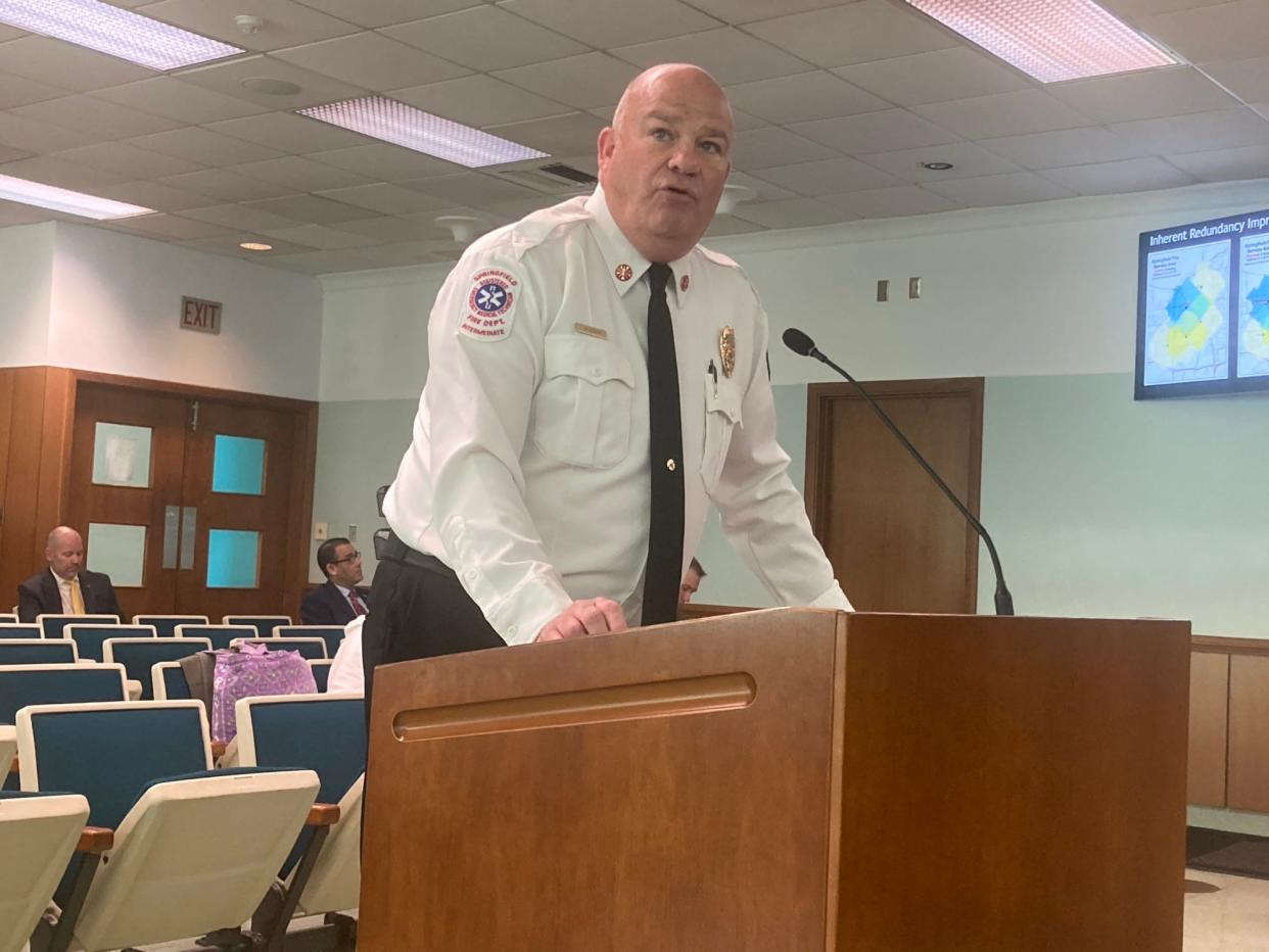 Springfield Fire Chief Brandon Blough addressing the committee of the whole on Tuesday, April 26, 2022.