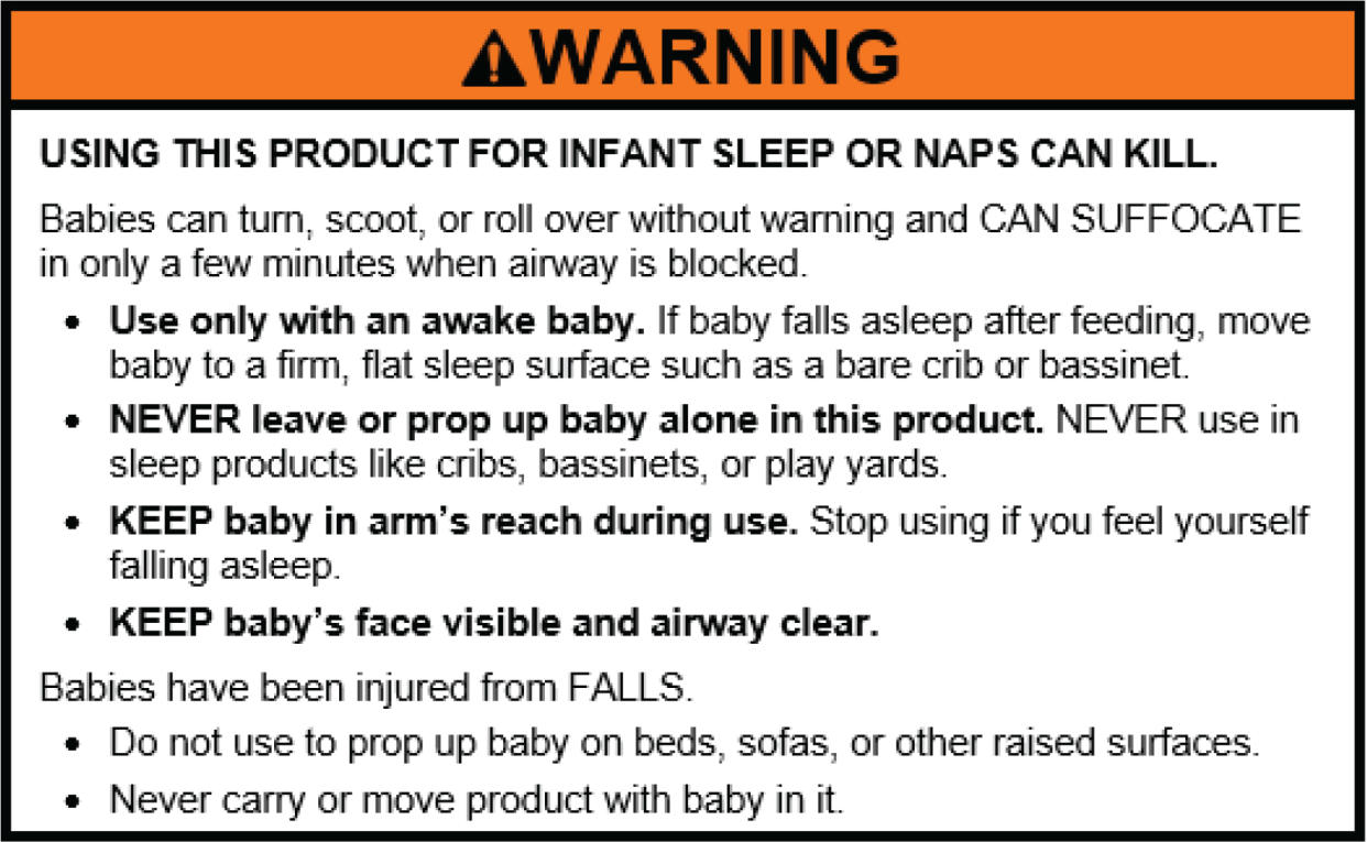 The CPSC staff recommend this new warning label for nursing pillows. (Consumer Product Safety Commission)