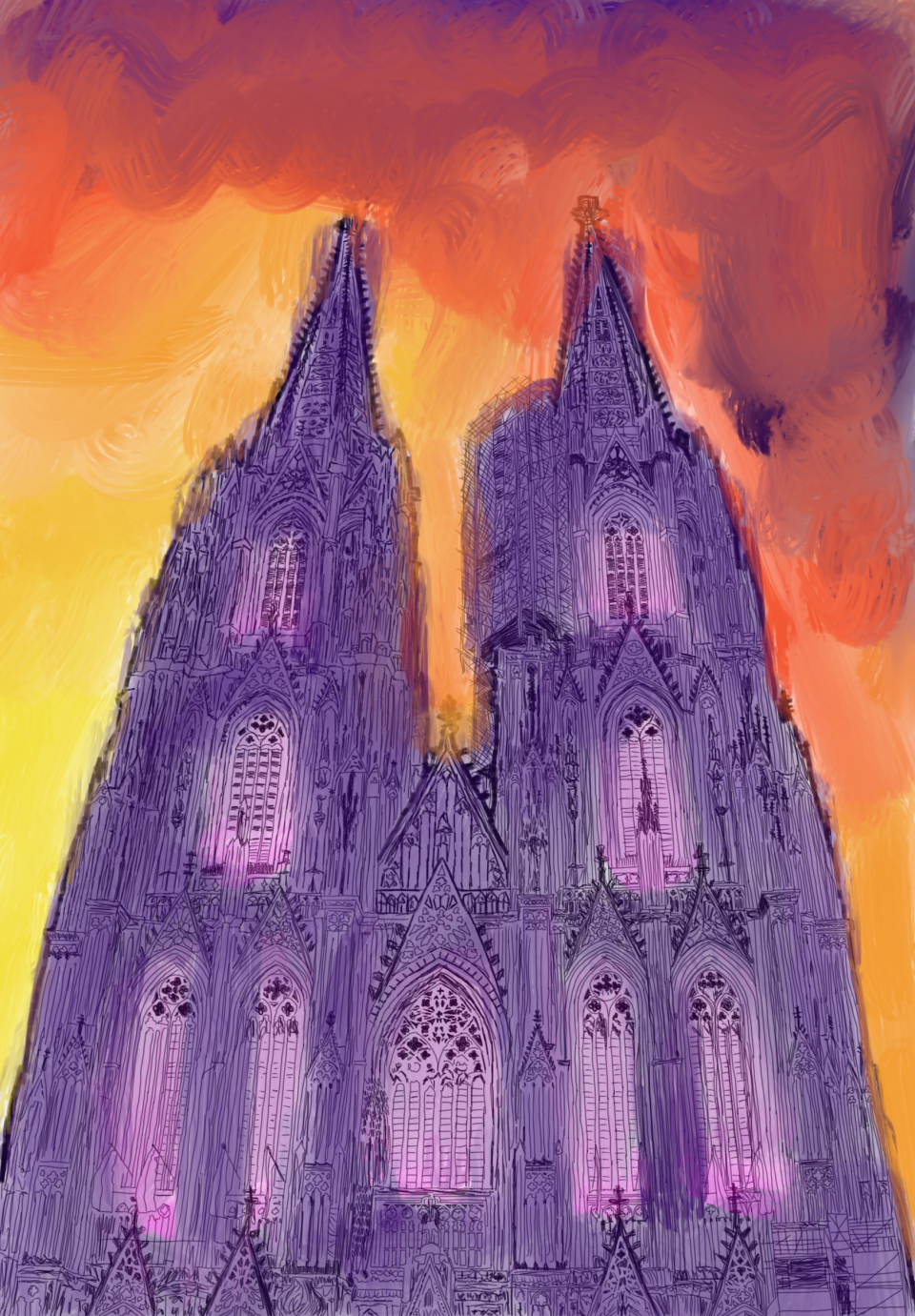 Noah Taylor's winning art piece of the Cologne Cathedral featured in the 24th annual German Day at Washington and Jefferson College on March 7, 2024.