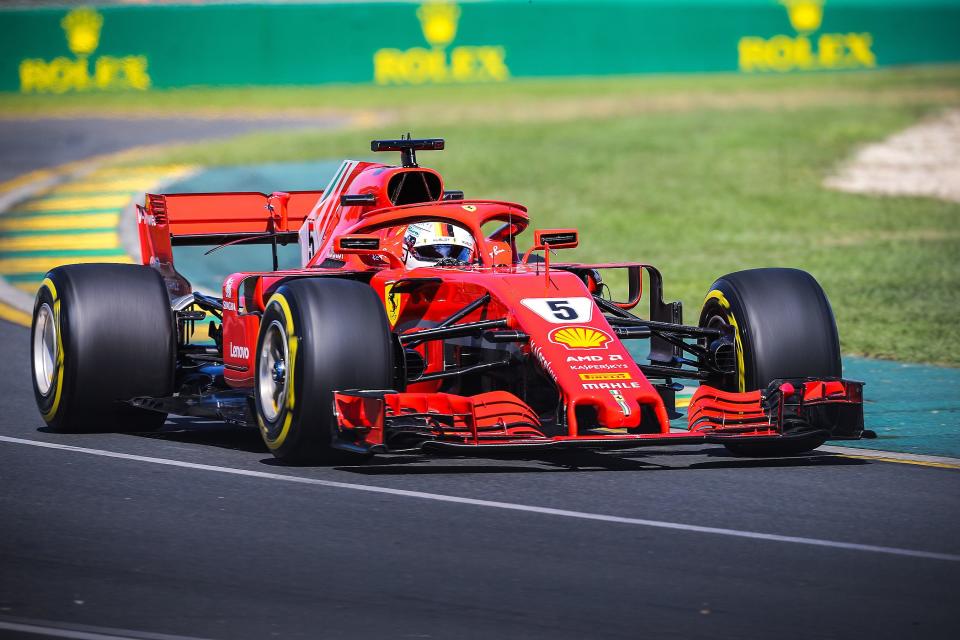 Vett for it: Sebastian Vettel’s Ferrari practising for the 2018 Australian Grand Prix