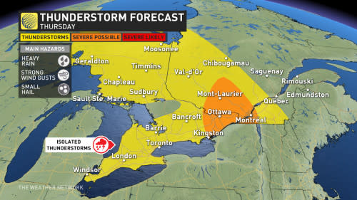 Ontario Quebec Thursday storm risk map June 6 2024