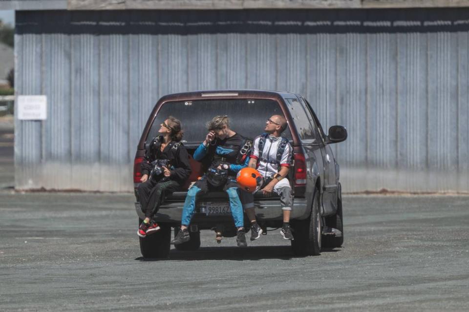 Skydivers are transported to a plane at the Lodi Airport in September.