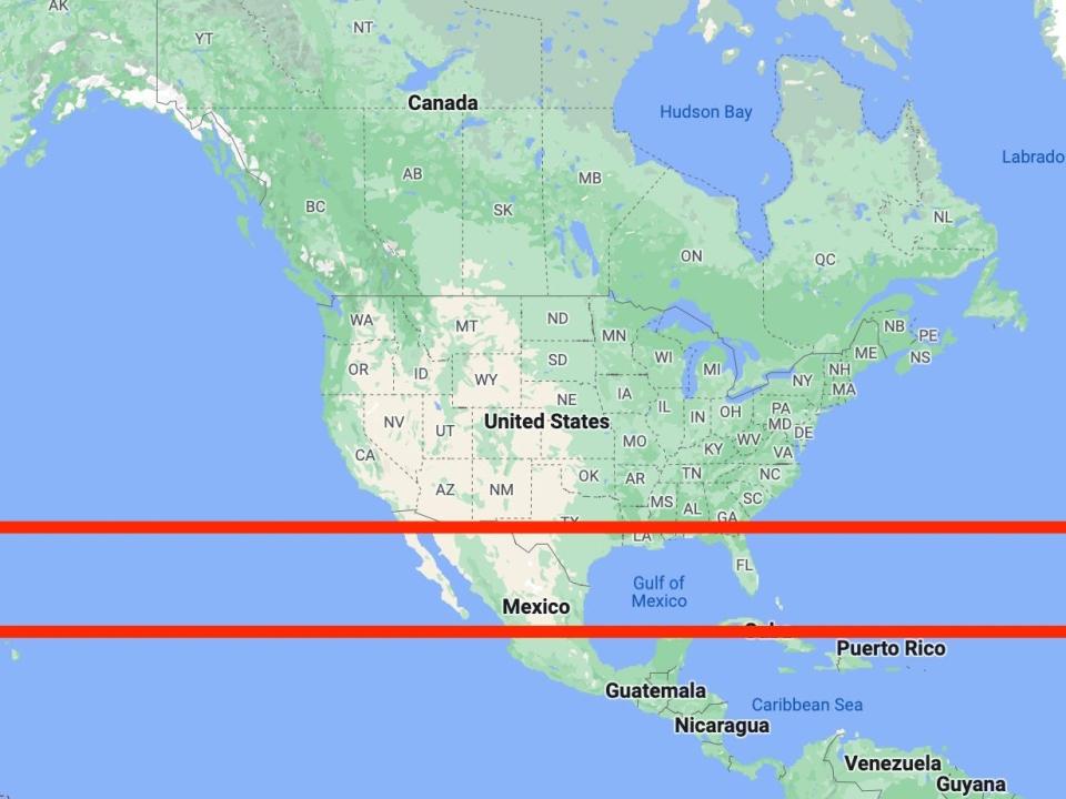 An annotated map shows the approximate location of 20 to 30 degrees latitude, which is where deGrasse Tyson imagines Barbie World to be.