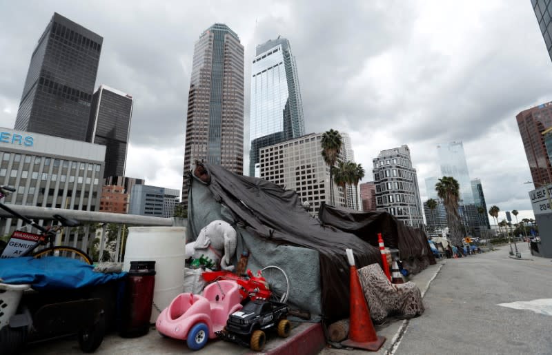 A homeless camp is pictured in the downtown area of Los Angeles during the global outbreak of coronavirus disease (COVID-19)