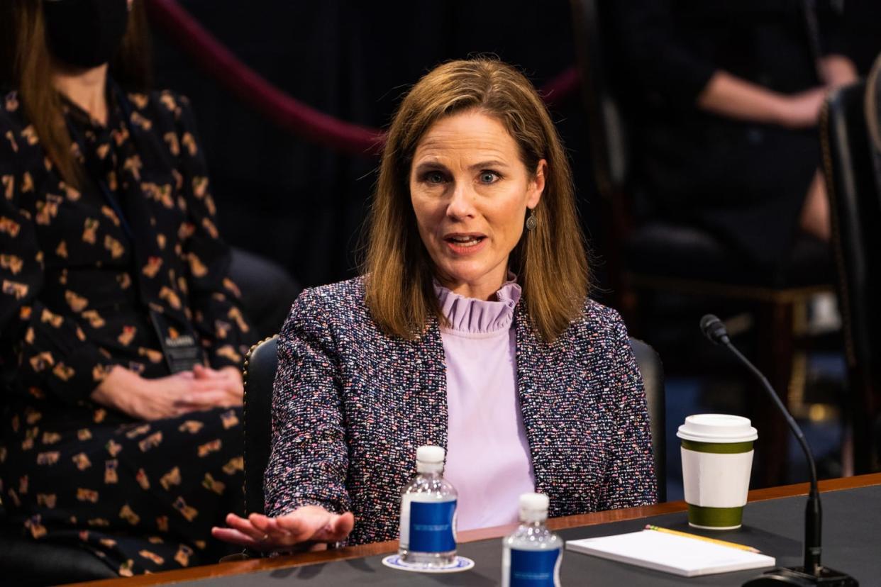 Image: Supreme Court nominee Amy Coney Barrett during the Senate Judiciary Committee hearing (Demetrius Freeman / Getty Images)