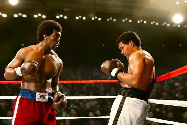 Khris Davis, left, as George Foreman and Sullivan Jones as Muhammad Ali in “Big George Foreman.” (Photo: Sony Pictures)