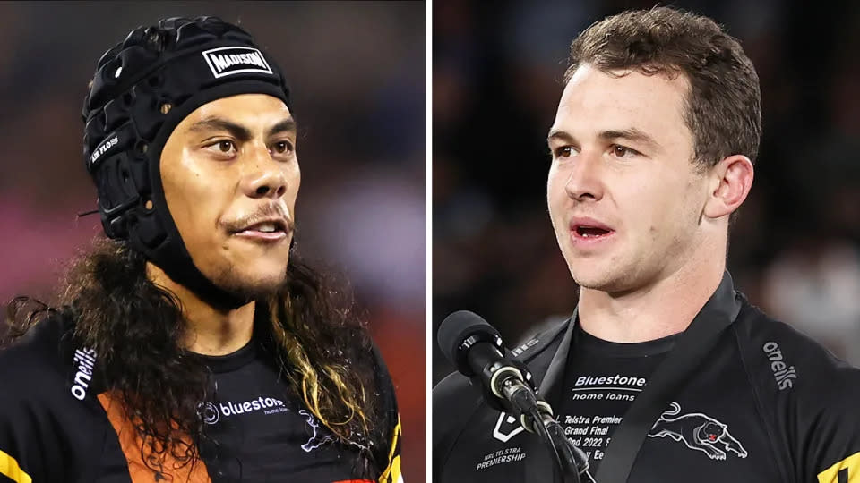 Pictured left to right, Penrith teammates Jarome Luai and Dylan Edwards. 