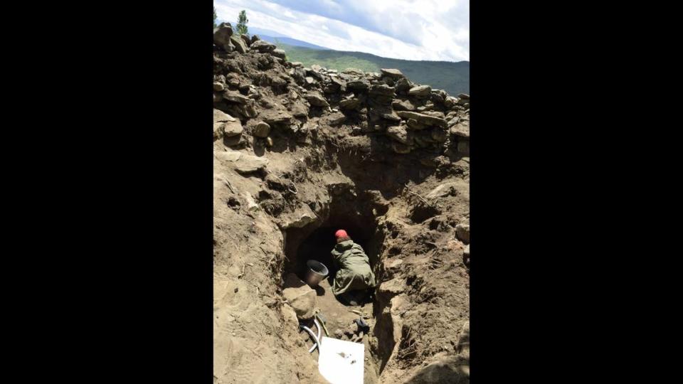 Dr. Ventresca Miller excavating a looted burial in Khuvsgul province, Mongolia.