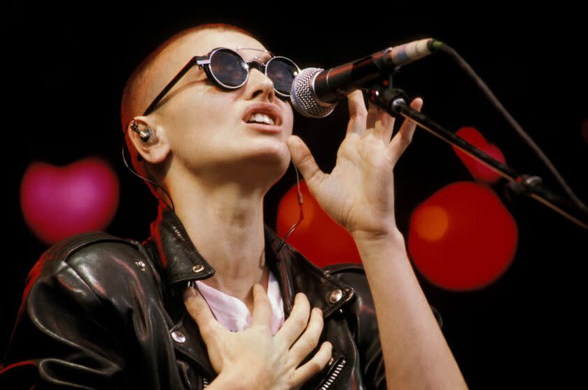 Sinead O'Connor performs on stage at the Glastonbury Festival in England in 1990.