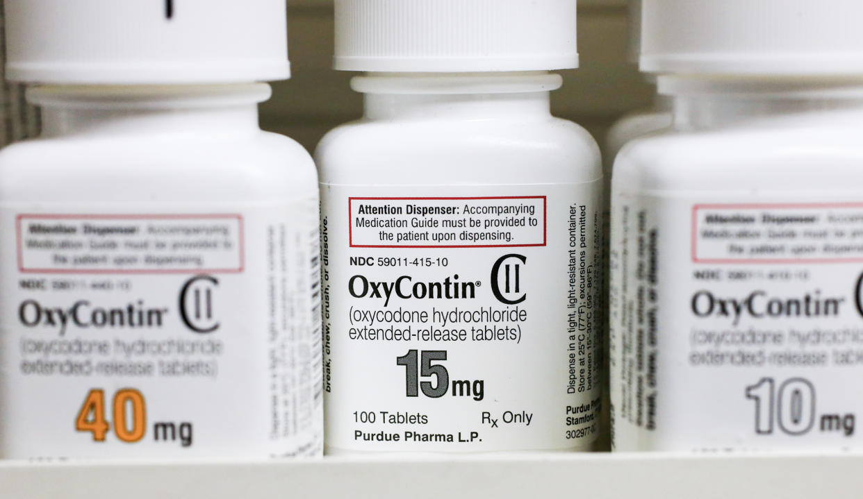 Bottles of Purdue Pharma L.P. OxyContin medication sit on a pharmacy shelf in Provo, Utah on  Aug. 31, 2016. (George Frey / Bloomberg via Getty Images)