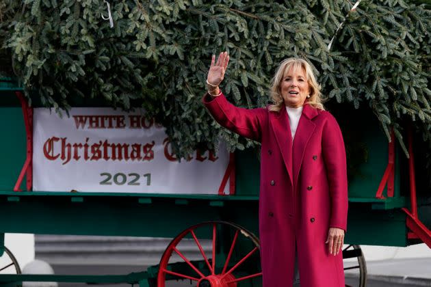 First lady Jill Biden receives the official White House Christmas Tree on Nov. 22. (Photo: via Associated Press)