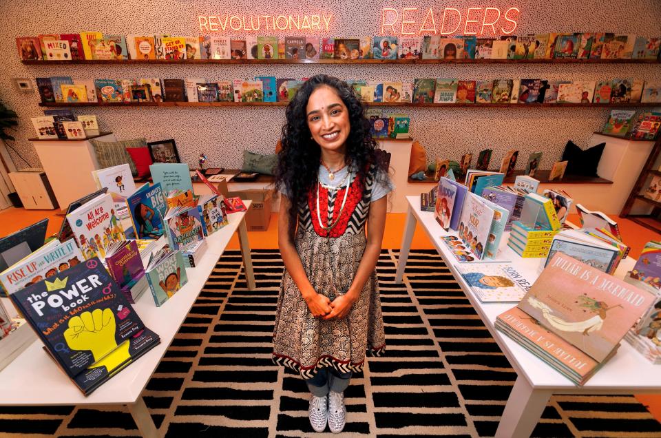 Pranati "Pranoo" Kumar Skomra in Rohi's Readery, her children's bookstore in CityPlace aimed at promoting literacy, diversity and inclusion, Thursday, June 17, 2021. 