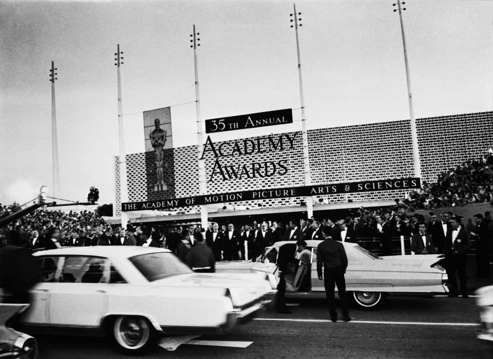 <p>The 35th annual Academy Awards took place at the Santa Monica Civic Auditorium on April 8, 1963. <em>Lawrence of Arabia</em> swept the categories, bringing home seven trophies, including one for Best Picture.</p>