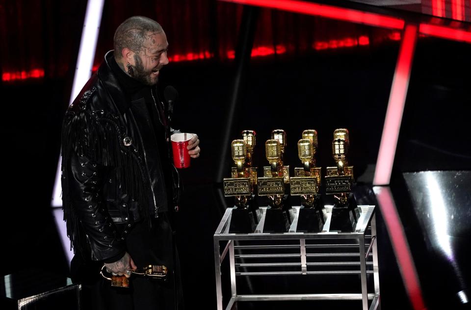 Post Malone won nine trophies, including top artist.
